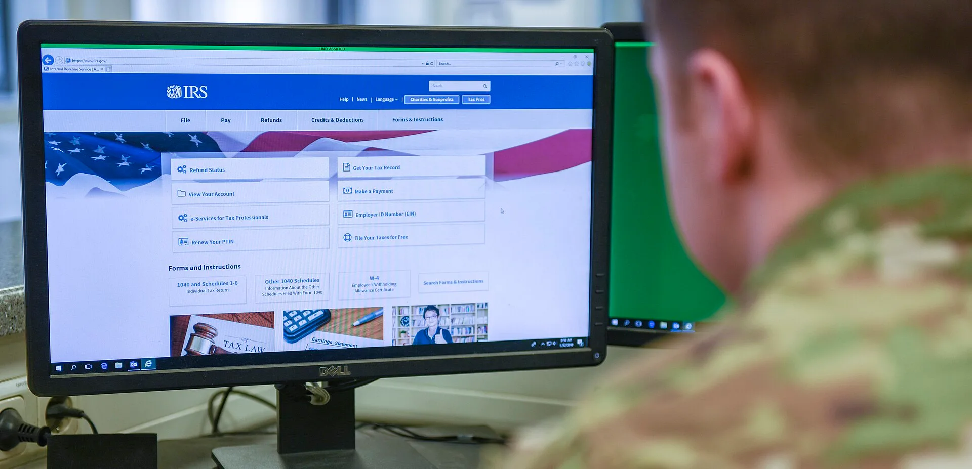 U.S. Army Soldier accesses the IRS website in preparation for filing taxes. Soldiers should expect their W-2s to be available today, Jan. 22, 2019. Testing a US and Canada idea when the IRS and CRA both apply